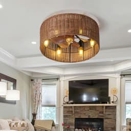 ENXING Vintage E12 Plafondventilator Met Lamp Omkeerbare Stomme Plafondventilator Licht 6 Snelheid Timer Vintage Cage Fan Plafond Licht Boho Voor Woonkamer Slaapkamer Lounge (lamp Niet Inbegrepen) — thumbnail 3