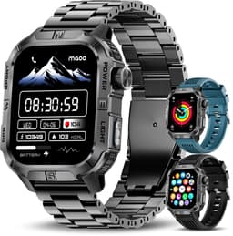 Maoo FORGE GPS Square - GPS Smartwatch Heren - Sporthorloge - 3 Bandjes - Stappenteller - Hartslagmeter - Slaapmonitor - Belfunctie - LED Zaklamp - Multisport - Geschikt voor Android en iOS - Gun Metal Blue — thumbnail 1