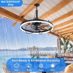 Plafondventilator met lamp - Ventilatorlamp - Buitenruimte Verkoeling - Waterdicht IP44 - 48x48x15 cm - Zwart — thumbnail 5