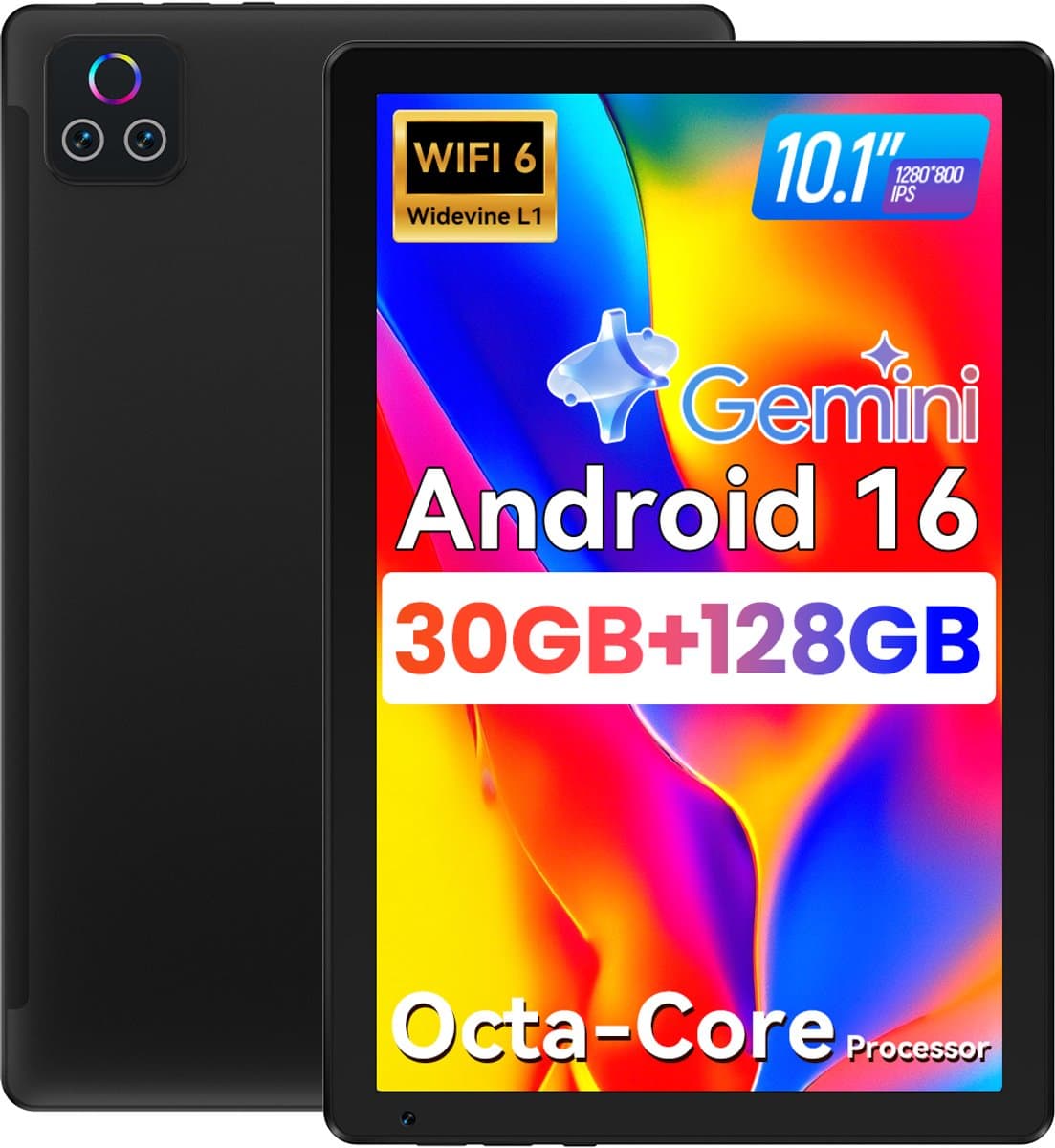 Hotlight X109 Tablet - Android 16 Tablet - Gemini AI - 30GB RAM+128GB ROM - Octa Core - 10.1 inch - 1280x800 FHD+IPS - 5000mAh - 5G WiFi - Widevine L1 - Zwart — afbeelding 1