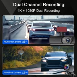 Dashcam met dubbele opnamefunctie voor en achter, 4K+1080P, ingebouwde wifi en gps, geschikt voor in de auto, bediening via een app, dubbele camera met nachtzicht, zwaartekrachtsensor, inclusief een geheugenkaart van 64 GB. — thumbnail 4