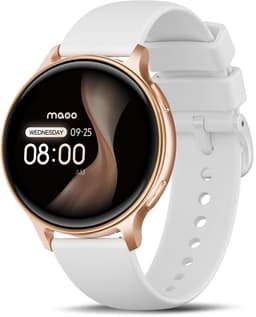 Maoo Ventura 2 - GPS Smartwatch Dames - AMOLED - Siliconen, Leren en Sportbandje - Stappenteller - Hartslagmeter - Slaapmonitor - Belfunctie - AOD - Multisport - Geschikt voor Android en iOS - Rosé Goud en Wit — thumbnail 1