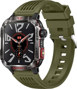 Knobbout Outdoor Smartwatch 2.01”Scherm Extra Groot Scherm – Militair Standaard Schok & Krasbestendig - Zaklamp + SOS - Kompas & Hoogtemeter - GezondheidsmonitorBluetooth Bellen -AI Spraakassistent- 600mAh -IP68 -wart staal+ siliconen band - Groen — thumbnail 1