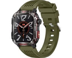 Knobbout Outdoor Smartwatch 2.01”Scherm Extra Groot Scherm – Militair Standaard Schok & Krasbestendig - Zaklamp + SOS - Kompas & Hoogtemeter - GezondheidsmonitorBluetooth Bellen -AI Spraakassistent- 600mAh -IP68 -wart staal+ siliconen band - Groen