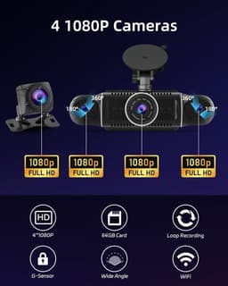 Dashcam – Auto Camera – Rijcamera – Bewakingscamera – 360° Dashcam – 4 Camera’s Met Wifi – 64GB Geheugenkaart & G-Sensor Met Parkeermodus — thumbnail 5