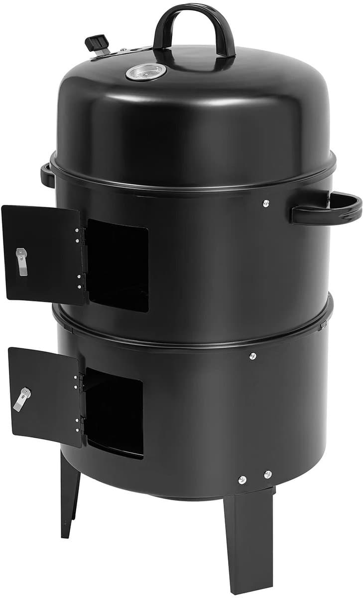 Novendo Goods – 40 CM Verticale rookoven & houtskool BBQ – Draagbare smoker grill voor buiten – 2-Lagen roker voor kamperen, barbecue, slow cook & outdoor koken – zwart — afbeelding 1