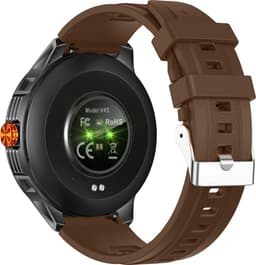 Knobbout 1.46” Scherm Sport Smartwatch met Extra Lange Batterijduur – 1000mAh - LED-zaklamp & kompas - AI Spraakassistent - Bluetooth Bellen - 100+ Sportmodi, IP68 Waterdicht -Bruin Silicone — thumbnail 4