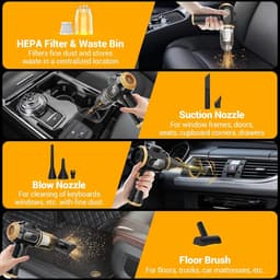 Draagbare autostofzuiger, draadloze mini handstofzuiger, oplaadbaar, met lcd-display en meerdere mondstukken, krachtige handstofzuiger voor auto, huis, kantoor, bank, dierenharen en toetsenbord (zwart) — thumbnail 3