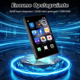 96GB MP3 Speler met Bluetooth en WiFi - Android 13 Muziekspeler met 4 Inch IPS Touchscreen - Spotify en Play Store Compatibel - 2000mAh Batterij - FM Radio - Inclusief Hoofdtelefoon - Uitbreidbaar Geheugen — thumbnail 2