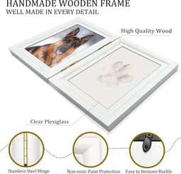 Grote Pootafdruk Frame voor Hond of Kat - Zachte Klei Kit en Houten Wit Foto Frame — thumbnail 2