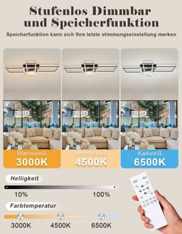 NETTLIFE Moderne Plafondlamp met Ventilator LED - 94cm - 6 Standen - Dimbaar - Met Afstandsbediening en Timer - Voor Woonkamer Eetkamer Slaapkamer — thumbnail 3