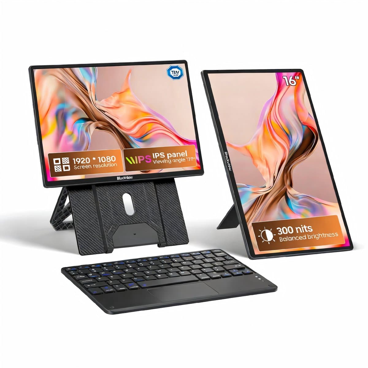 Blackview Table 9 Portable Monitor + Toetsenbord - 16 Inch Full HD Draagbare Monitor - Draagbaar Scherm met USB-C & HDMI - Plug & Play - Incl. Beschermhoes — afbeelding 1