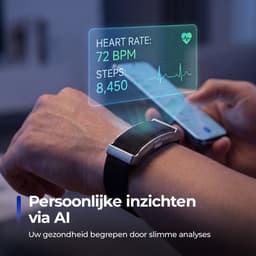 Shrivasta Activity Tracker Plus | armband met AI-Gezondheidsanalyse & Lichaamstemperatuur meting | Dames & Heren | Zwart | Hartslag | SpO₂ | Slaapmonitor | Stress | Menstruatiecyclus | Inclusief 2 Armbanden (siliconen & Nylon) – Waterdicht — thumbnail 3