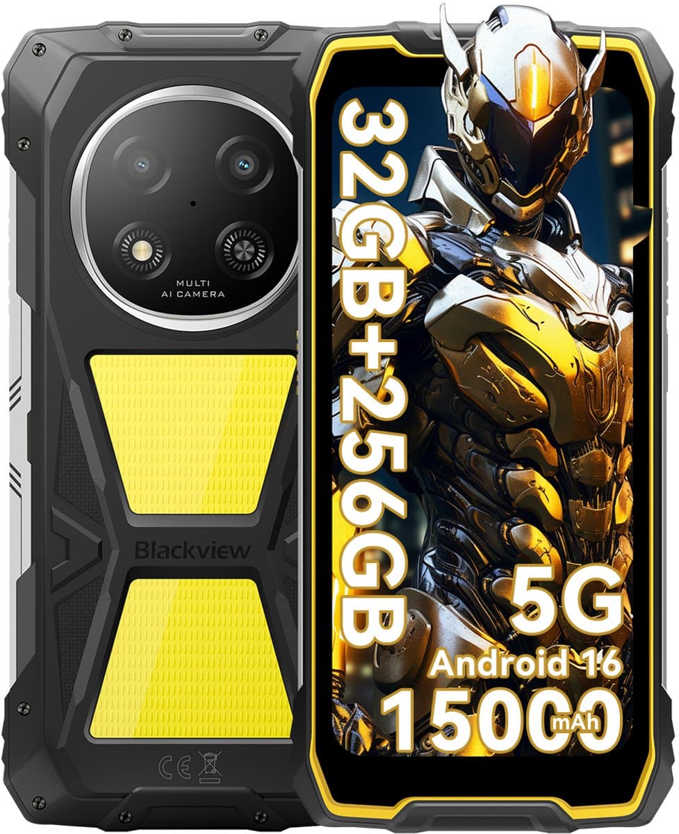 Blackview ROCK 2 Pro - Robuuste Smartphone - 5G - 32GB RAM - 256GB ROM - 6.67 inch 120Hz - 15000mAh Robuuste Telefoon - Android 16 - NFC - GPS - Geel — afbeelding 1