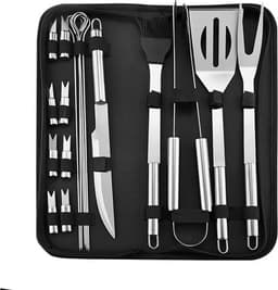 BBQ Accessoires Set 18-delig – Luxe RVS Barbecue Gereedschap met Draagtas -Barbecue Accessoires - Complete Grill Set met Spatel, Vleesmes, Vleesvork, Spiesen & Maïshouders — thumbnail 3
