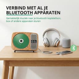 GH Goods - Draagbare CD Speler met Bluetooth - Ingebouwde speaker - Voor in de auto - Fm radio - MP3 - 3.5 MM Aux - CD / CD-R / CD-RW - Houten Look — thumbnail 2