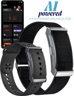 Shrivasta Activity Tracker Plus | armband met AI-Gezondheidsanalyse & Lichaamstemperatuur meting | Dames & Heren | Zwart | Hartslag | SpO₂ | Slaapmonitor | Stress | Menstruatiecyclus | Inclusief 2 Armbanden (siliconen & Nylon) – Waterdicht — thumbnail 1