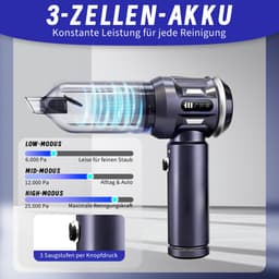 Glitzerlife - Handstofzuiger, Accu, Mini-Stofzuiger, Draadloos, 25000 Pa, Handstofzuiger, Sterk, 4-In-1 Autostofzuiger Met Borstelloze Motor, 3 Standen, DraagGlitzerlife -bare Stofzuiger Voor Auto - Grijs-Wit — thumbnail 3