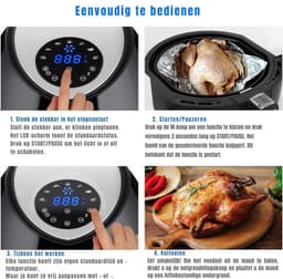 Aurixi® Airfryer xl - Airfryer xxl - Heteluchtfriteuse - 4,5 Liter - anti-aanbakmand - Zwart -33cm x 33cm x 37cm — thumbnail 2