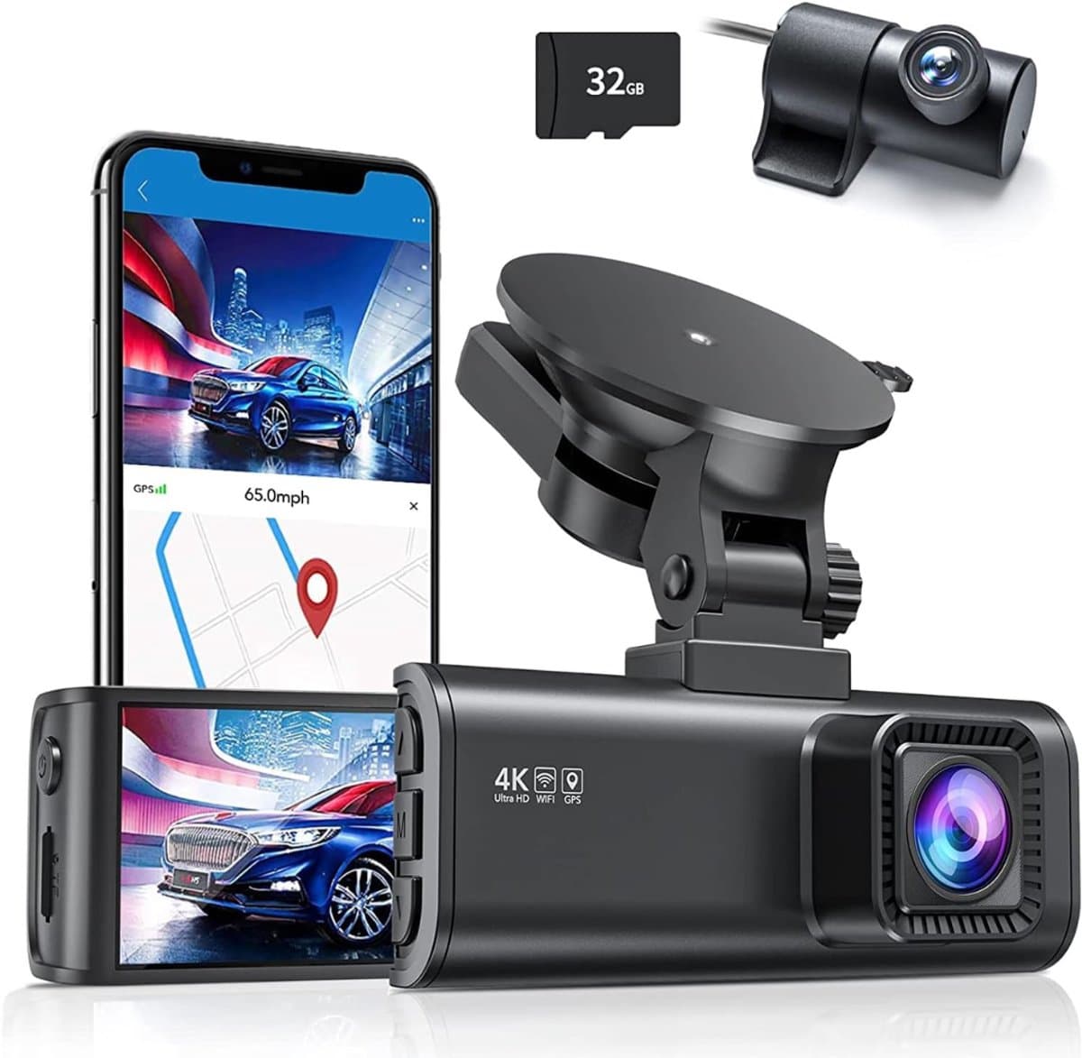 Aurixi® Dashcam Voor en Achter - Dashcam - Parkeermonitor - Nachtzicht - Zwart - 10cm x 4cm x 2cm; 113.4 g — afbeelding 1