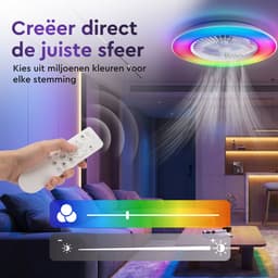 Plafondventilator Wit - Wifi - Met Speaker - Dimbaar Met Afstandsbediening - RGB 12 Kleuren - Woonkamerlamp - Kroonluchter — thumbnail 5