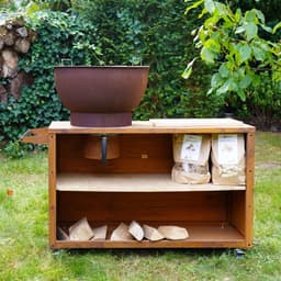 HEAT Buitenkeuken Trolley Roest – Vuurschaal 60 cm - Mobiele BBQ & Plancha met Snijplank – 117x46x106 cm — thumbnail 3
