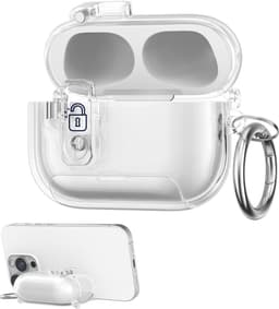 kwmobile Transparante hoofdtelefooncase voor Apple Airpods Pro 3 hoes - Headphones TPU cover met standaardfunctie en veiligheidsvergrendeling - transparant — thumbnail 1