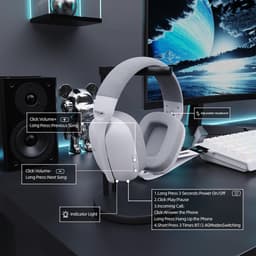 ATTACK SHARK L80Pro - 2.4GHz Draadloze Gaming Headset - Lichtgewicht - Bluetooth koptelefoon - Multiplatform - Geschikt voor PS4/PS5, Nintendo Switch - Wit — thumbnail 4