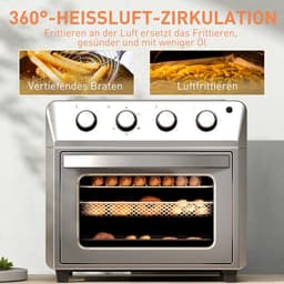 Mini Heteluchtoven met 24L Inhoud en 1600W Vermogen - RVS Zilver — thumbnail 4