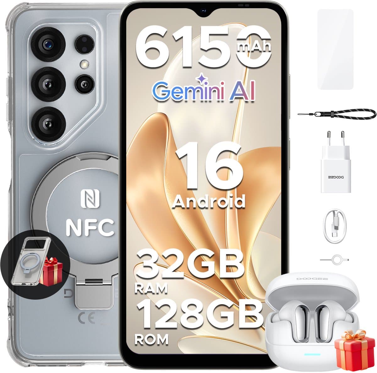 DOOGEE NOTE 56 X PRO VIP- Smartphone - Android 16- UNISOC T7225- 32GB RAM + 128GB ROM / 2TB TF - 6150mAh - 6,56 inch HD+ - 13MP + 8MP - NFC - Face ID - Gemini AI - Widevine L1- GPS — afbeelding 1