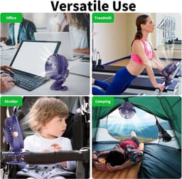 Desktopventilator, stille mini-USB-ventilator met lcd-display, 1800 mAh, kleine oplaadbare draagbare ventilator, 5 windsnelheden, 720° draaibaar, clipbevestiging, geschikt voor kantoor, thuis en kamperen. — thumbnail 4