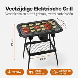 Cheqo® Elektrische Barbecue - Elektrische BBQ - Elektrische Grill - Elektrische Tafelgrill - Elektrische Tafelbarbecue - Elektrische Staande Barbecue - Elektrische BBQ met Standaard - Elektrische Grill met Standaard — thumbnail 2