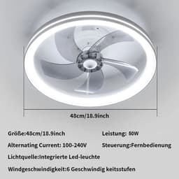 Seth Select LED-plafondlamp met ventilator - 46W ronde stille plafondventilator met verlichting - Plafondventilator - 48 cm — thumbnail 2