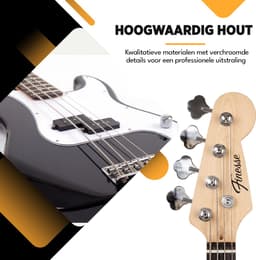 Finesse Elektrische Basgitaar met Versterker - Starterset - Volwassenen - Kind - Zwart — thumbnail 5