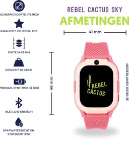 Rebel Cactus SKY (Roze) - kindersmartwatch - GPS tracker - Whatsapp - (video) bellen - SOS/Geofence - Werkt wereldwijd - Gratis OuderApp - Batterij: 32uur - Alle wereldtalen — thumbnail 3