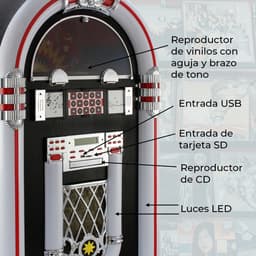 Jukebox Vinyl Platenspeler & Geluidssysteem - LED-Verlichting - Bluetooth, USB & SD/MMC - CD-speler -AUX & FM radio met PLL - 4 zwenkwielen — thumbnail 3