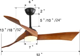 52 inch Plafondventilator met Lamp – 6 Snelheden, Energiezuinige DC-motor, Afstandsbediening – Slaapkamer & Woonkamer — thumbnail 3