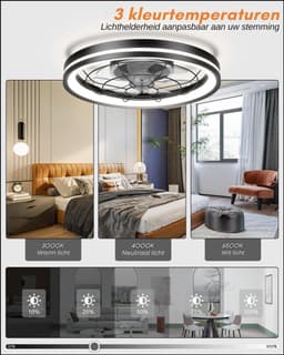Zyrex® Plafonniere Met Ventilator - Plafondventilator - Plafondventilator Met Verlichting - Zwart - 51cm x 16cm x 51cm — thumbnail 1