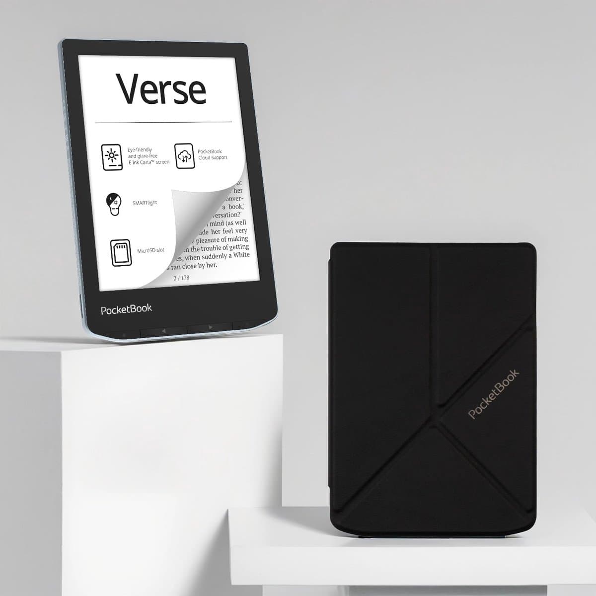 PocketBook Verse e-reader Bright Blue – 6 inch – 8 GB + Origami Zwart Hoesje – voordeelbundel — afbeelding 1