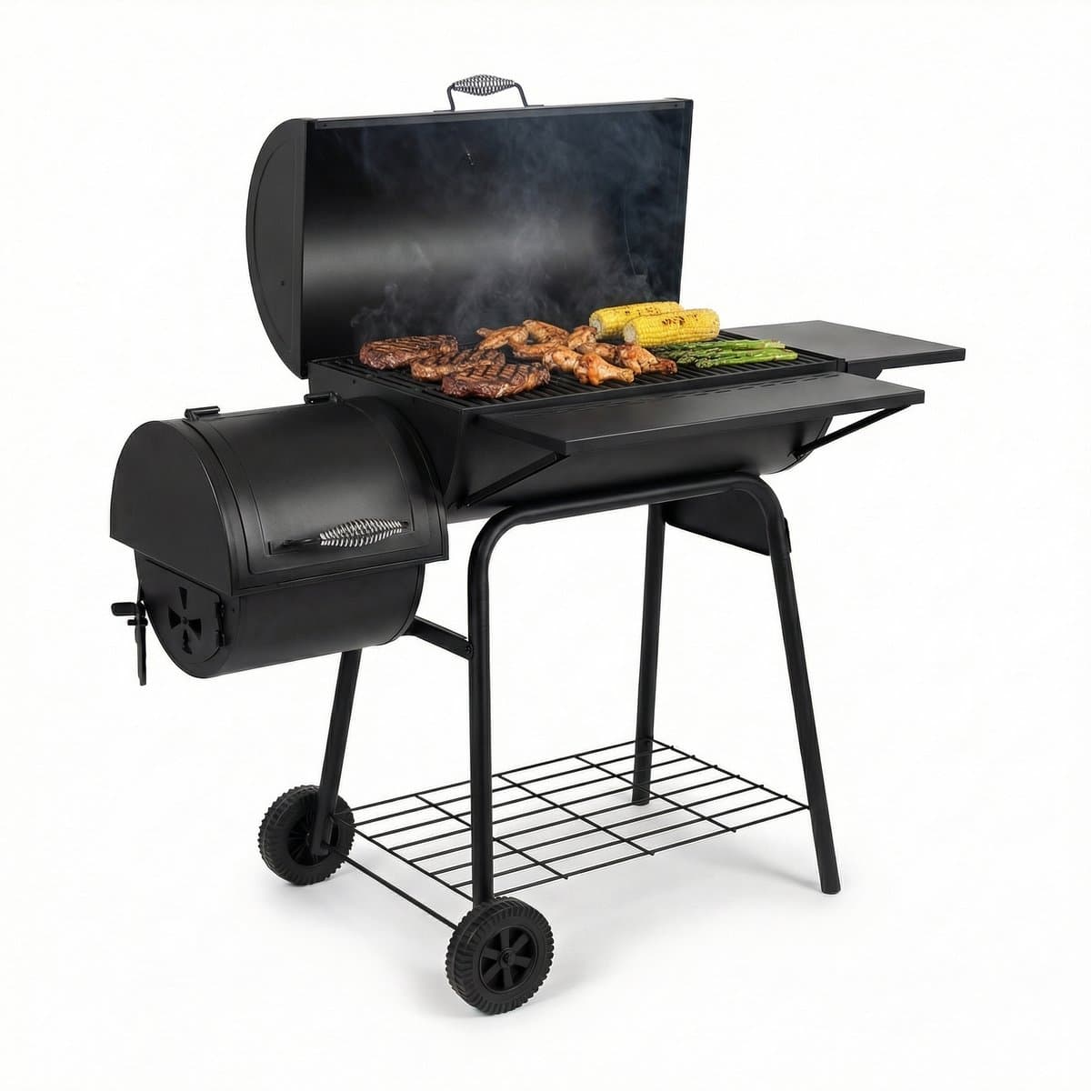 Lugia Houtskool BBQ - Smoker Barbecue – 136 cm – Grote Grill 66x41 cm - Warmhoudrek – Zijtafel met Flessenopener – Zwart — afbeelding 1