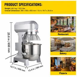 Industriële Keukenmixer - Commerciële Standmixer - 15 Qt Roestvrijstalen Mengkom - 600W Krachtige Motor - 3 Instelbare Snelheden - Spiraaldeeghaak - Platte Klopper - Draadzweep - Veiligheidsschild - Bakkerij - Horeca — thumbnail 5