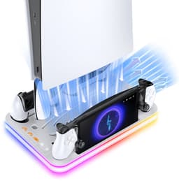 PlayCool all-in-one Multifunctionele RGB Oplaadstation- en Displaystandaard Geschikt voor PlayStation 5/ PS5 Slim/ PS5 Pro (Disc & Digital) & PlayStation Portal (incl. Screen Protector) - DualSense (Edge) controller — thumbnail 2