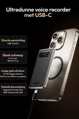 Botslab AI Note voice recorder – Slimme ChatGPT spraakrecorder met AI transcriptie & samenvattingen – 64GB geheugen – Nederlands & 120+ Talen – Magnetisch — thumbnail 3