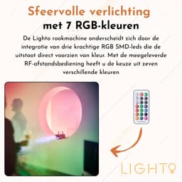 Lighto | Rookmachine met RGB LED | 500W | Inclusief 2x 250ml rookvloeistof & afstandsbediening | 7 kleuren | Zwart — thumbnail 2