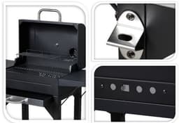 Houtskool BBQ - mat zwart - verrijdbaar- zijtafels- 109 x 47 x H97 cm - metaal — thumbnail 5
