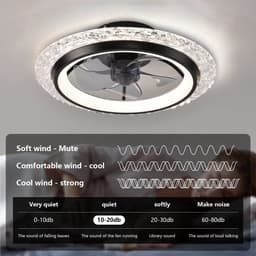 Crystal Ventilator - Ø50 cm - Stille Ventilator – Top Kwaliteit - Energie Zuinig – Met Remote - Dimbaar - APP - Ventilator - 6 Snelheden – Alternatief Voor Airco - Zomer en Winter Stand – Zwarte Ventilator — thumbnail 3