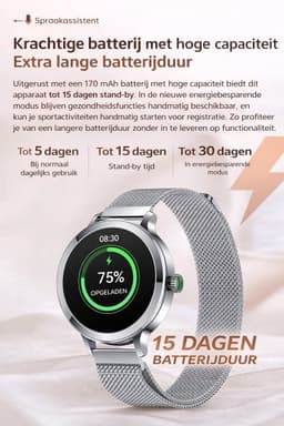 Evy24 Smartwatch Dames 38mm - Horloge Dames met AMOLED Display - Sporthorloge met Stappenteller - Hartslagmeter - Saturatiemeter - Bloeddrukmeter - Smartwatch Android en iPhone — thumbnail 4