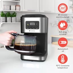 KitchenBrothers Koffiezetapparaat - Filterkoffie - BPA Vrij - 1,5 Liter Glazen Kan voor 12 Koppen Koffie - Timerfunctie - LCD-display - Zwart/RVS — thumbnail 5