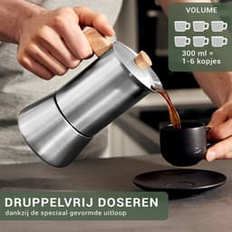 WALDWERK espressomachine (300ml) - inductie-espressomachine geschikt voor alle soorten kachels - Percolator mokkapot van roestvrij staal met houten handvat van echt eikenhout — thumbnail 2