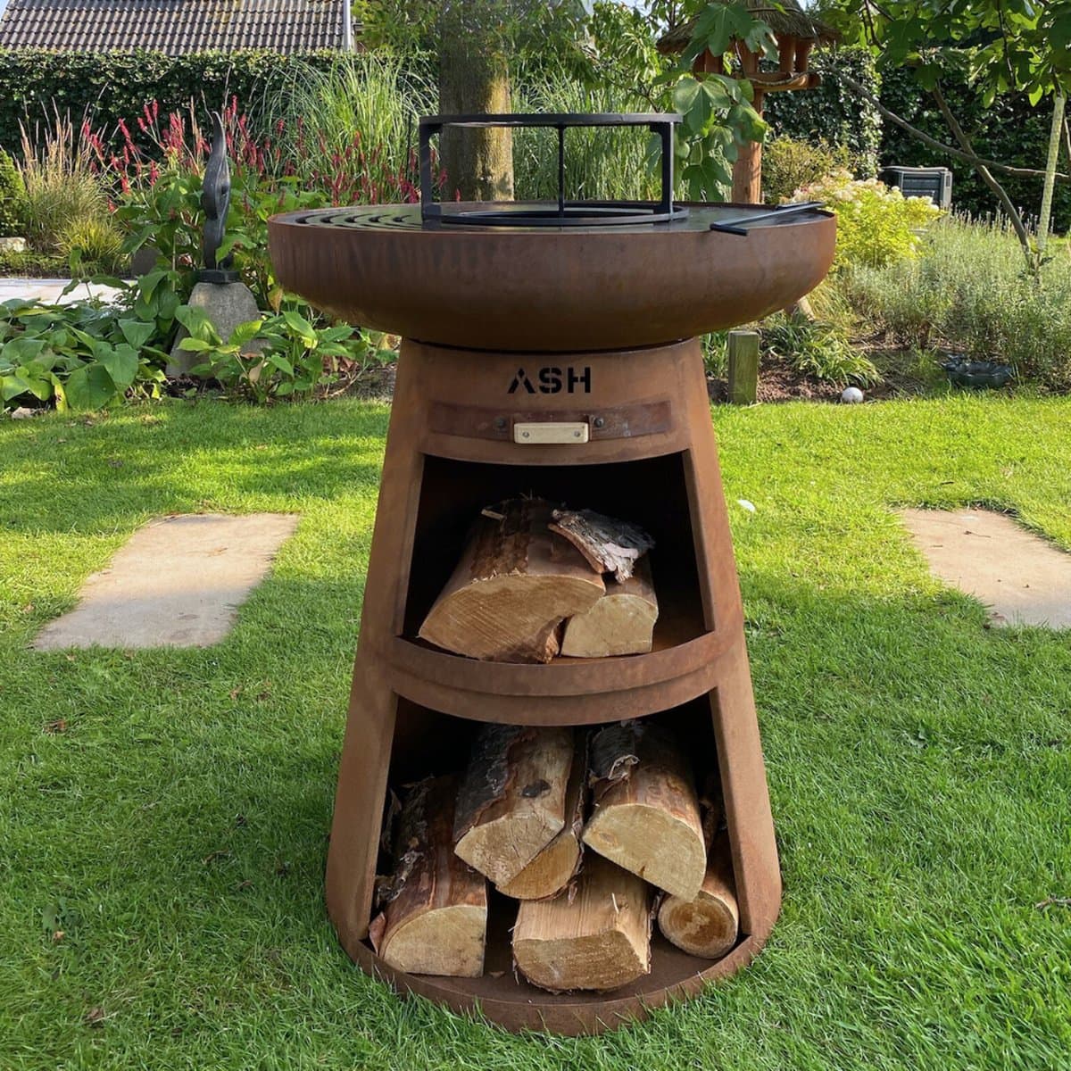 ASH - Horizon - Cortenstaal - Buitenkoken - Plancha Bakken - Plancha BBQ - Buitenkeuken - Met houtopslag - Roest - Vuurschaal met kookopties — afbeelding 1